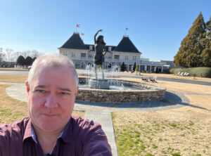 A view of the winery and statue at Chateau Elan